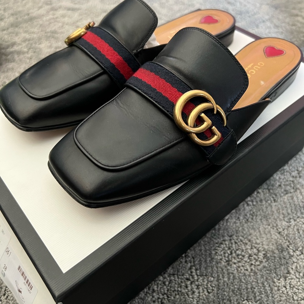 Gucci Womens Princetown Leather Slippers Sandals Size EU 38 US 8